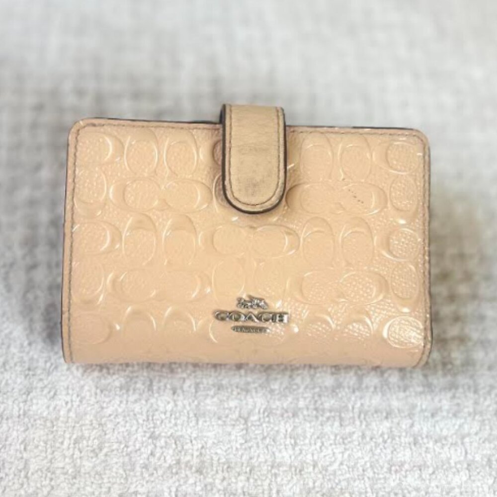 Coach Baby Pink Corner Zip Wallet w/ Silver Signature